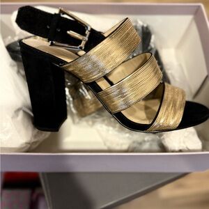 Botkier Gold and Black Strappy Heels